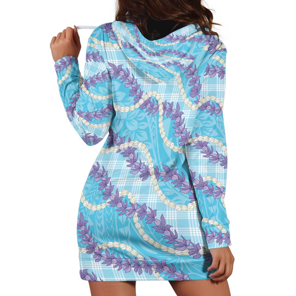 Blue Hawaii Palaka Honohono Pikake Hoodie Dress Hawaiian Orchid Lei Polynesian Pattern - Polynesian Pride