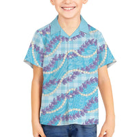 Blue Hawaii Palaka Honohono Pikake Kid Hawaiian Shirt Hawaiian Orchid Lei Polynesian Pattern - Polynesian Pride