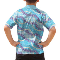 Blue Hawaii Palaka Honohono Pikake Kid Hawaiian Shirt Hawaiian Orchid Lei Polynesian Pattern - Polynesian Pride