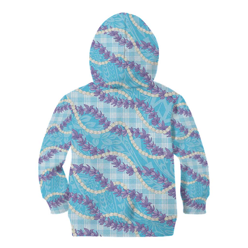 Blue Hawaii Palaka Honohono Pikake Kid Hoodie Hawaiian Orchid Lei Polynesian Pattern - Polynesian Pride