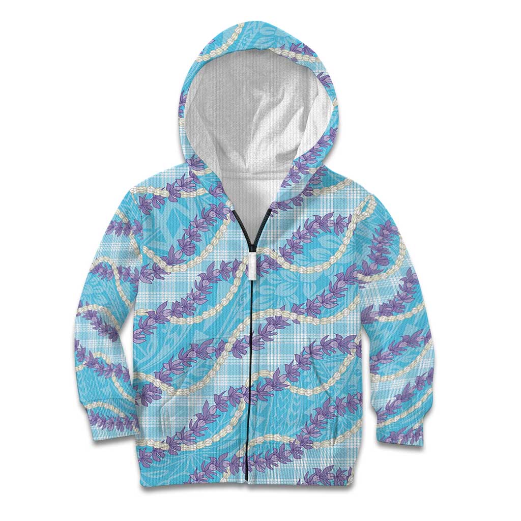 Blue Hawaii Palaka Honohono Pikake Kid Hoodie Hawaiian Orchid Lei Polynesian Pattern - Polynesian Pride