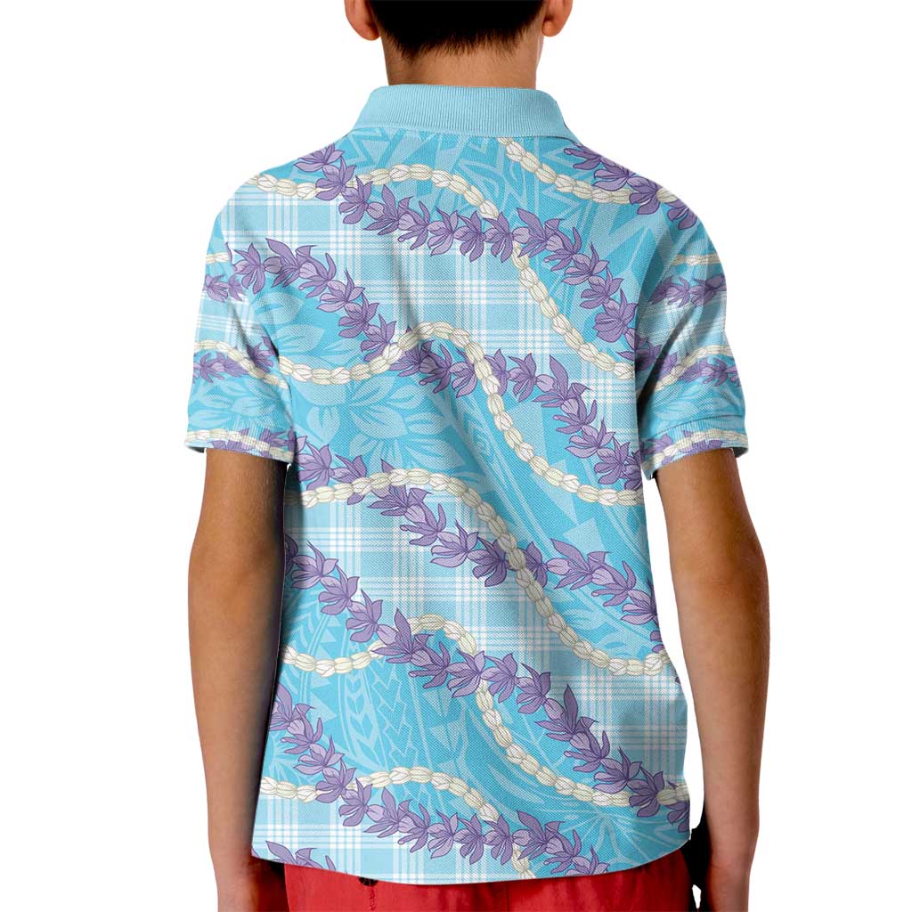 Blue Hawaii Palaka Honohono Pikake Kid Polo Shirt Hawaiian Orchid Lei Polynesian Pattern - Polynesian Pride