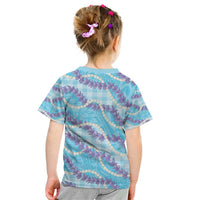 Blue Hawaii Palaka Honohono Pikake Kid T Shirt Hawaiian Orchid Lei Polynesian Pattern - Polynesian Pride
