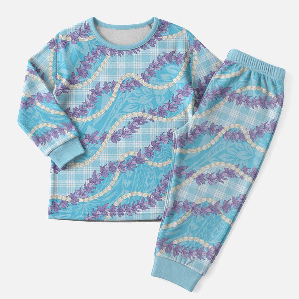 Blue Hawaii Palaka Honohono Pikake Christmas Pajama Set Hawaiian Orchid Lei Polynesian Pattern - Polynesian Pride