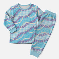 Blue Hawaii Palaka Honohono Pikake Christmas Pajama Set Hawaiian Orchid Lei Polynesian Pattern - Polynesian Pride