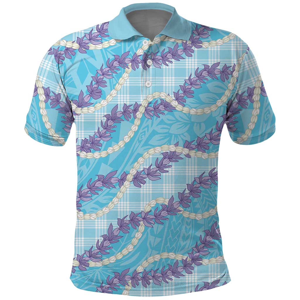 Blue Hawaii Palaka Honohono Pikake Polo Shirt Hawaiian Orchid Lei Polynesian Pattern - Polynesian Pride