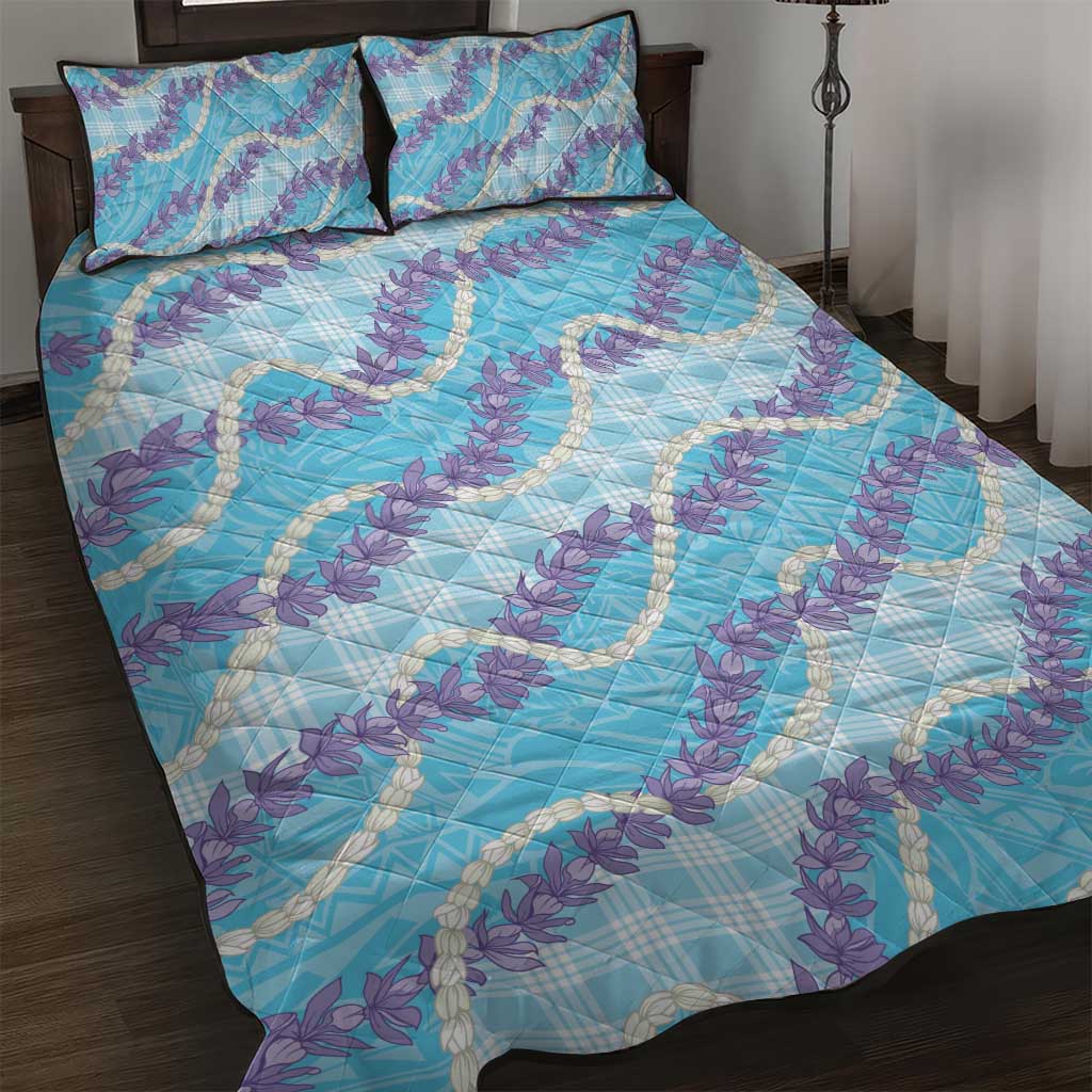 Blue Hawaii Palaka Honohono Pikake Quilt Bed Set Hawaiian Orchid Lei Polynesian Pattern - Polynesian Pride