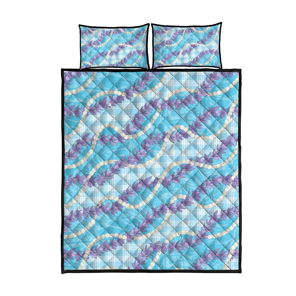 Blue Hawaii Palaka Honohono Pikake Quilt Bed Set Hawaiian Orchid Lei Polynesian Pattern - Polynesian Pride