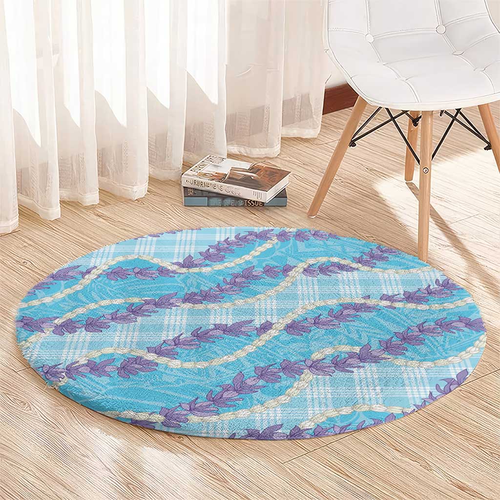 Blue Hawaii Palaka Honohono Pikake Round Carpet Hawaiian Orchid Lei Polynesian Pattern - Polynesian Pride