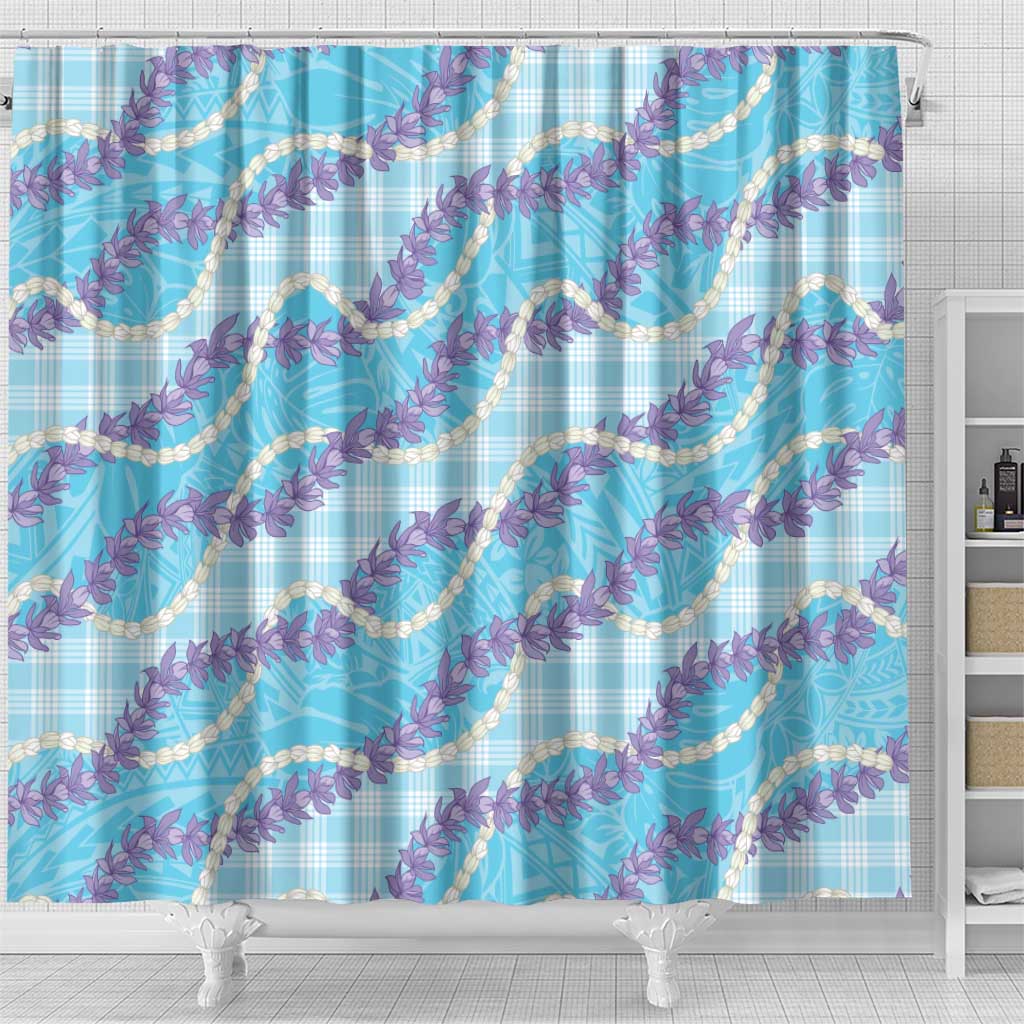 Blue Hawaii Palaka Honohono Pikake Shower Curtain Hawaiian Orchid Lei Polynesian Pattern - Polynesian Pride