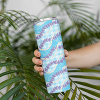 Blue Hawaii Palaka Honohono Pikake Skinny Tumbler Hawaiian Orchid Lei Polynesian Pattern - Polynesian Pride