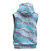 Blue Hawaii Palaka Honohono Pikake Sleeveless Zip Hoodie Hawaiian Orchid Lei Polynesian Pattern - Polynesian Pride