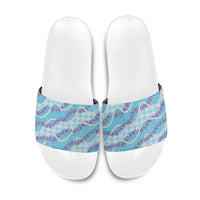Blue Hawaii Palaka Honohono Pikake Slide Sandals Hawaiian Orchid Lei Polynesian Pattern - Polynesian Pride