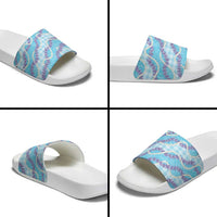 Blue Hawaii Palaka Honohono Pikake Slide Sandals Hawaiian Orchid Lei Polynesian Pattern - Polynesian Pride