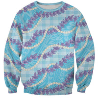 Blue Hawaii Palaka Honohono Pikake Sweatshirt Hawaiian Orchid Lei Polynesian Pattern - Polynesian Pride