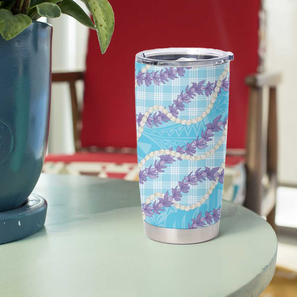 Blue Hawaii Palaka Honohono Pikake Tumbler Cup Hawaiian Orchid Lei Polynesian Pattern - Polynesian Pride