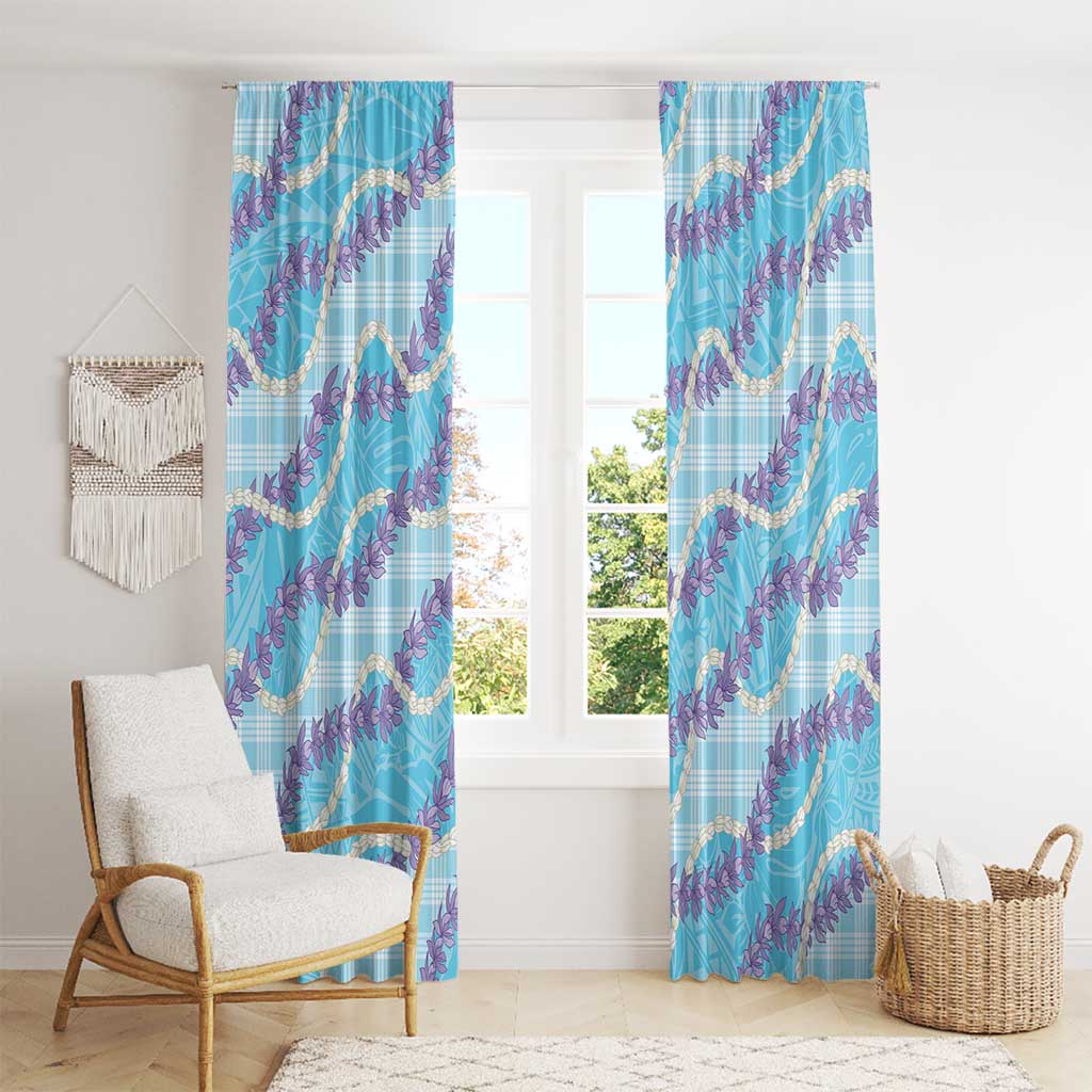 Blue Hawaii Palaka Honohono Pikake Window Curtain Hawaiian Orchid Lei Polynesian Pattern - Polynesian Pride