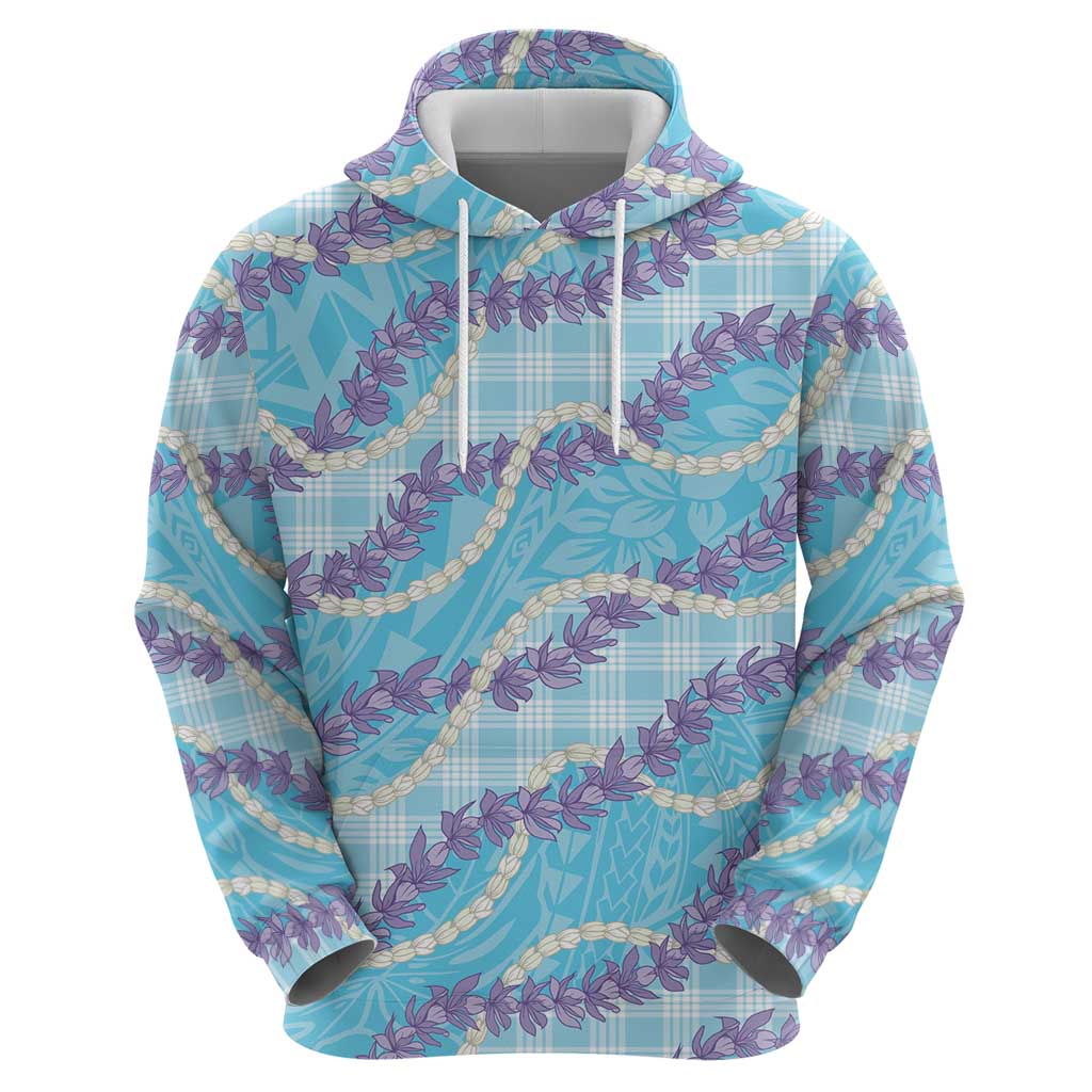 Blue Hawaii Palaka Honohono Pikake Zip Hoodie Hawaiian Orchid Lei Polynesian Pattern - Polynesian Pride