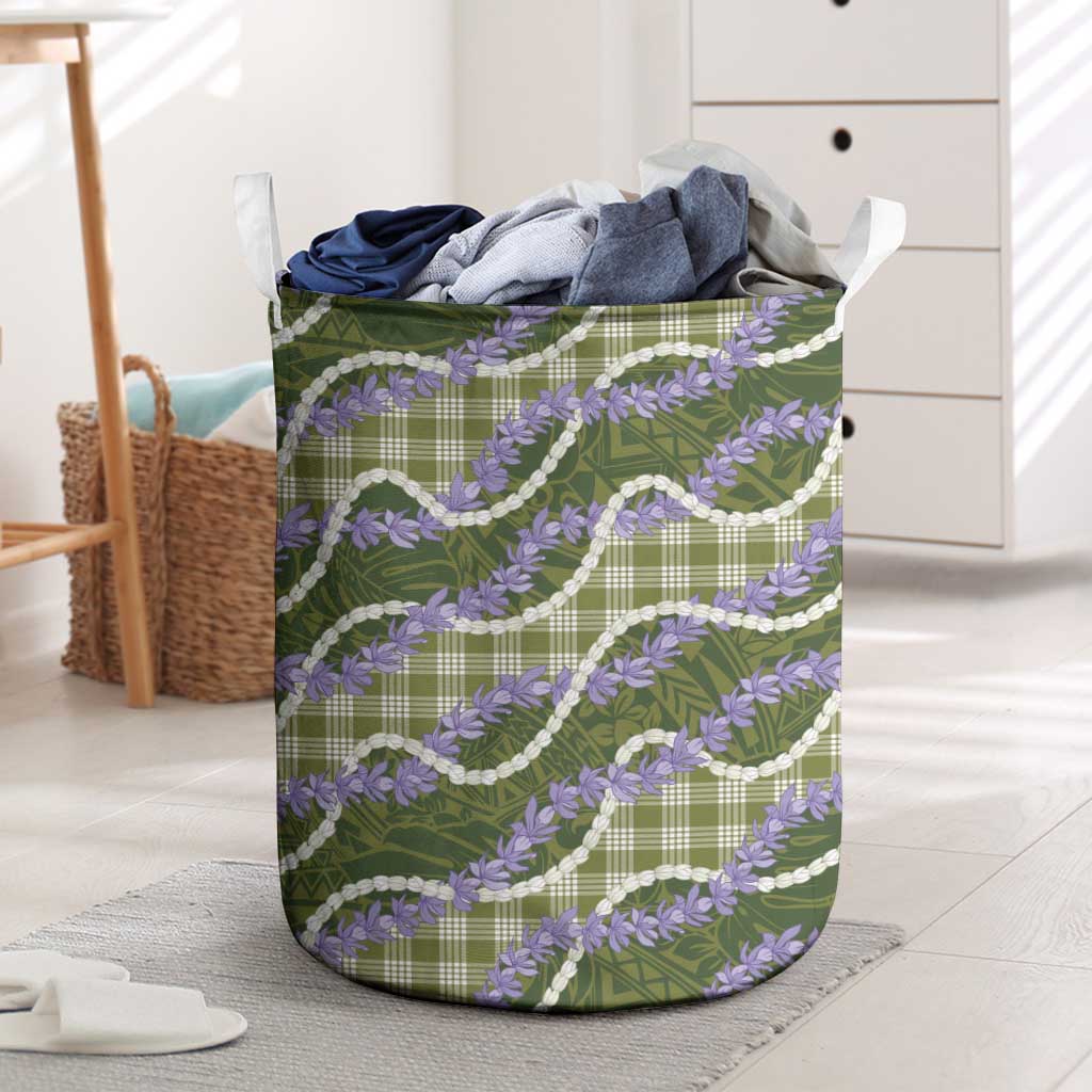 Green Hawaii Palaka Honohono Pikake Laundry Basket Hawaiian Orchid Lei Polynesian Pattern - Polynesian Pride