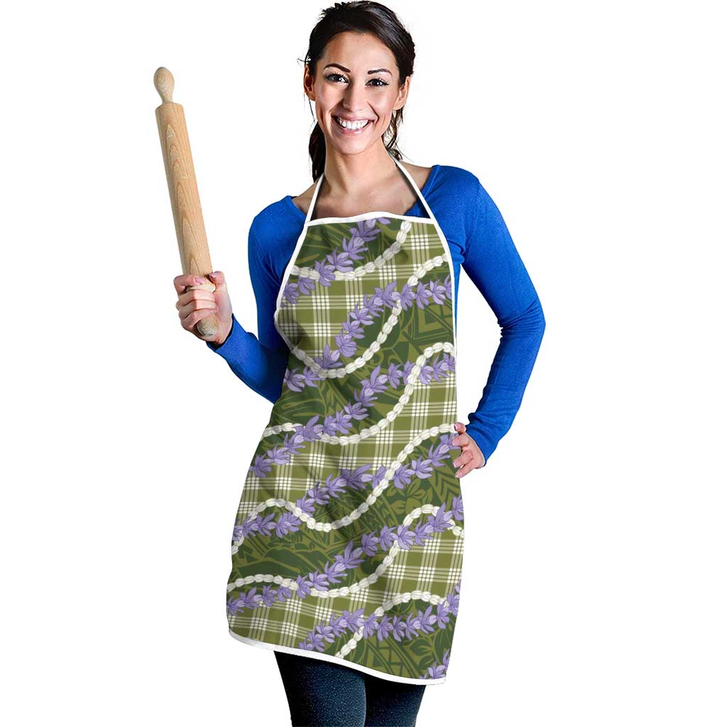 Green Hawaii Palaka Honohono Pikake Apron Hawaiian Orchid Lei Polynesian Pattern - Polynesian Pride