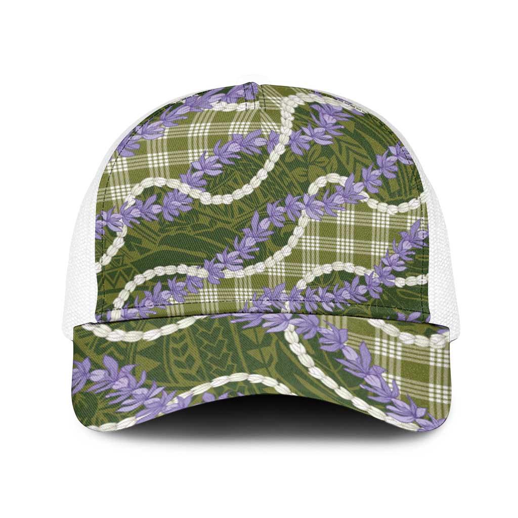 Green Hawaii Palaka Honohono Pikake Baseball Net Cap Hawaiian Orchid Lei Polynesian Pattern - Polynesian Pride