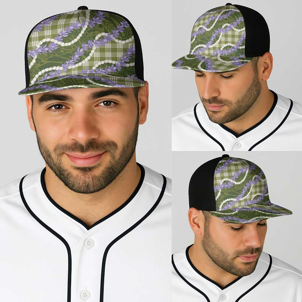 Green Hawaii Palaka Honohono Pikake Baseball Net Cap Hawaiian Orchid Lei Polynesian Pattern - Polynesian Pride
