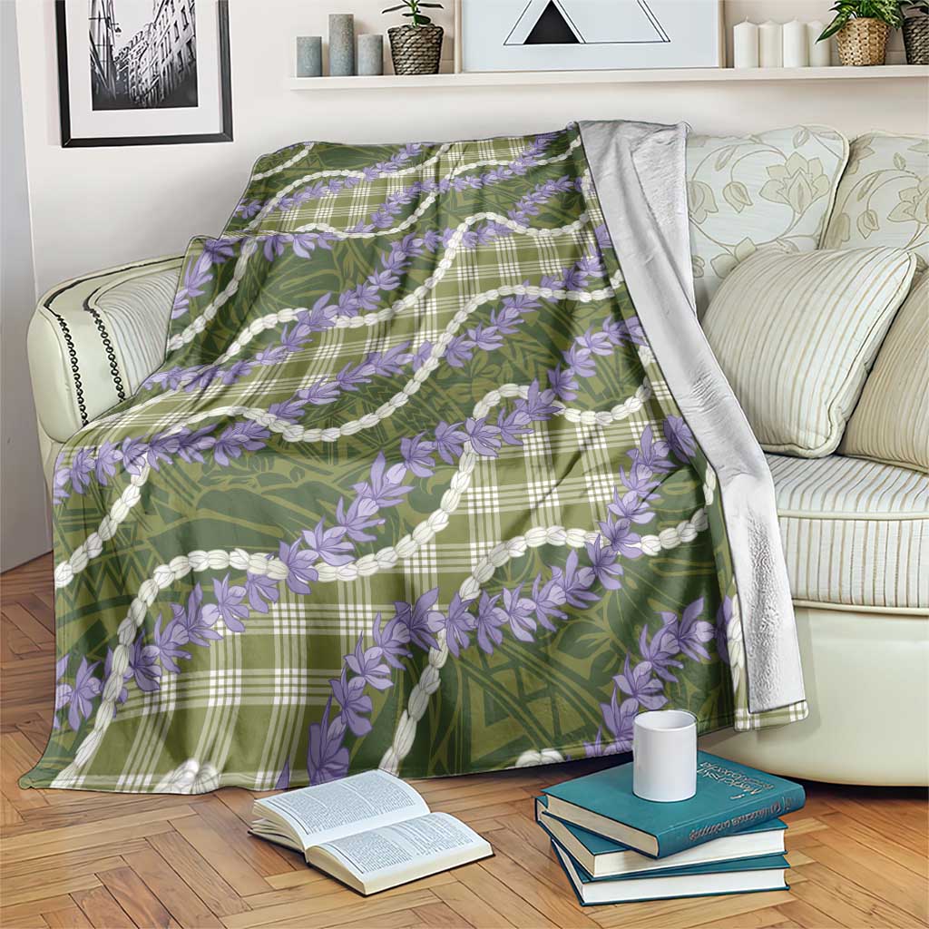Green Hawaii Palaka Honohono Pikake Blanket Hawaiian Orchid Lei Polynesian Pattern - Polynesian Pride