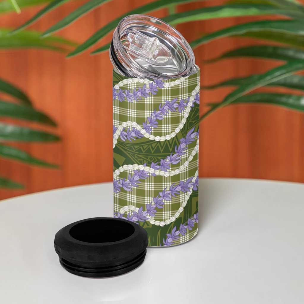 Green Hawaii Palaka Honohono Pikake 4 in 1 Can Cooler Tumbler Hawaiian Orchid Lei Polynesian Pattern - Polynesian Pride