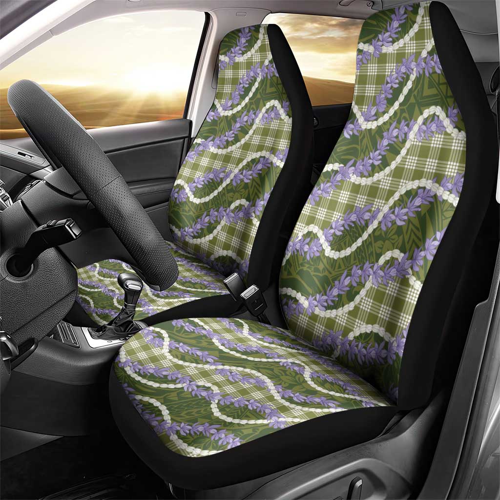Green Hawaii Palaka Honohono Pikake Car Seat Cover Hawaiian Orchid Lei Polynesian Pattern - Polynesian Pride