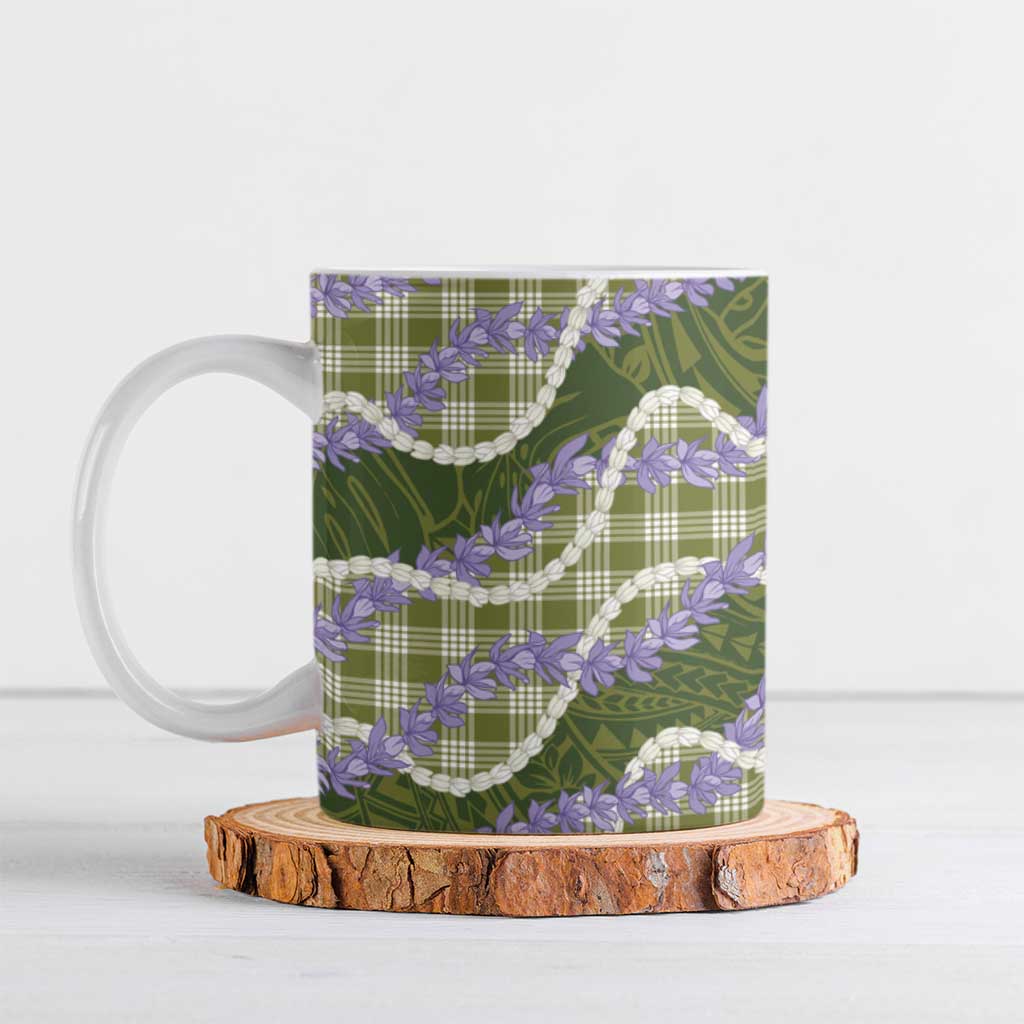 Green Hawaii Palaka Honohono Pikake Ceramic Mug Hawaiian Orchid Lei Polynesian Pattern - Polynesian Pride