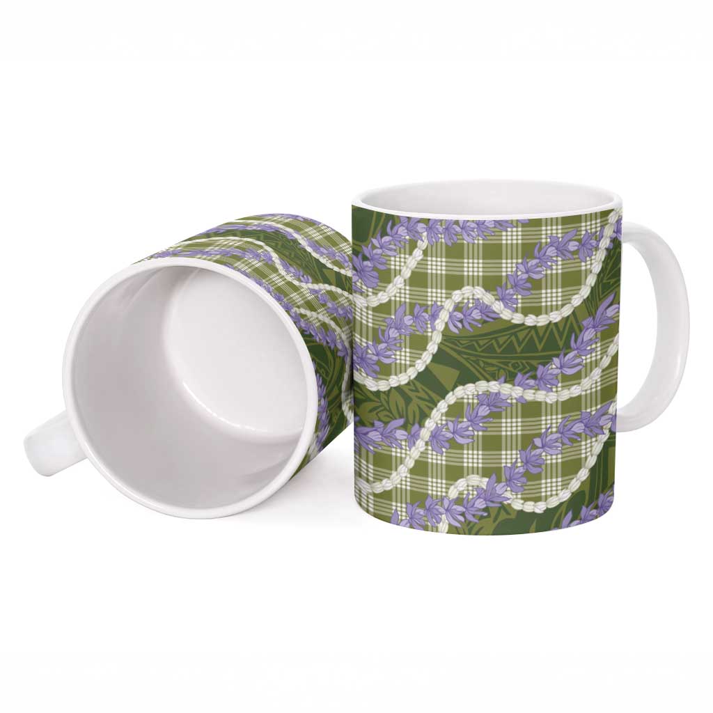 Green Hawaii Palaka Honohono Pikake Ceramic Mug Hawaiian Orchid Lei Polynesian Pattern - Polynesian Pride
