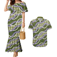 Green Hawaii Palaka Honohono Pikake Couples Matching Mermaid Dress and Hawaiian Shirt Hawaiian Orchid Lei Polynesian Pattern LT14 Green - Polynesian Pride