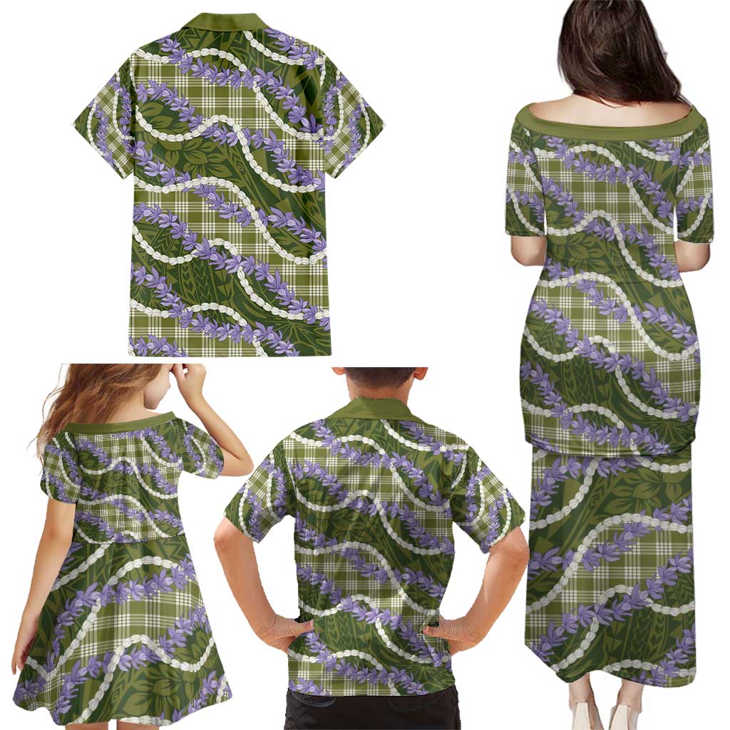Green Hawaii Palaka Honohono Pikake Family Matching Puletasi and Hawaiian Shirt Hawaiian Orchid Lei Polynesian Pattern - Polynesian Pride