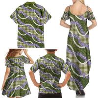 Green Hawaii Palaka Honohono Pikake Family Matching Summer Maxi Dress and Hawaiian Shirt Hawaiian Orchid Lei Polynesian Pattern - Polynesian Pride