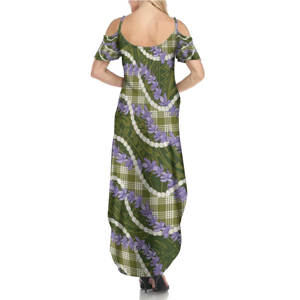 Green Hawaii Palaka Honohono Pikake Family Matching Summer Maxi Dress and Hawaiian Shirt Hawaiian Orchid Lei Polynesian Pattern - Polynesian Pride