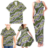 Green Hawaii Palaka Honohono Pikake Family Matching Tank Maxi Dress and Hawaiian Shirt Hawaiian Orchid Lei Polynesian Pattern - Polynesian Pride