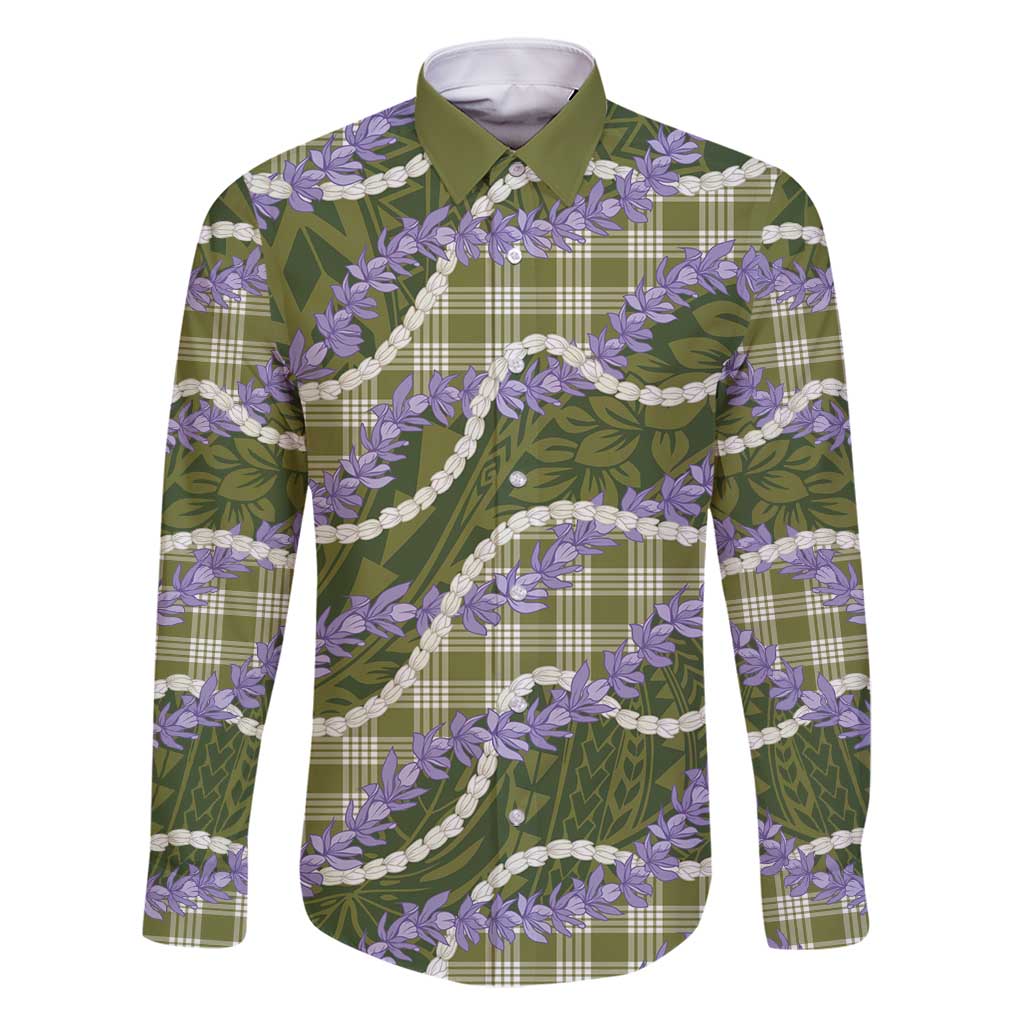 Green Hawaii Palaka Honohono Pikake Family Matching Tank Maxi Dress and Hawaiian Shirt Hawaiian Orchid Lei Polynesian Pattern - Polynesian Pride