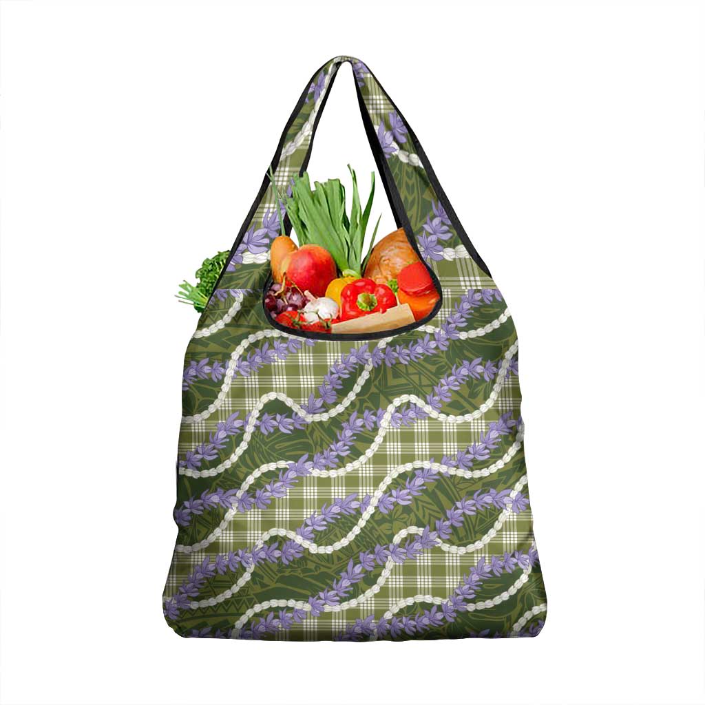 Green Hawaii Palaka Honohono Pikake Grocery Bag Hawaiian Orchid Lei Polynesian Pattern - Polynesian Pride