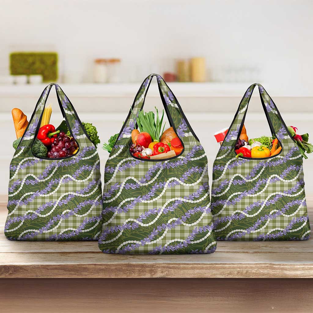 Green Hawaii Palaka Honohono Pikake Grocery Bag Hawaiian Orchid Lei Polynesian Pattern - Polynesian Pride