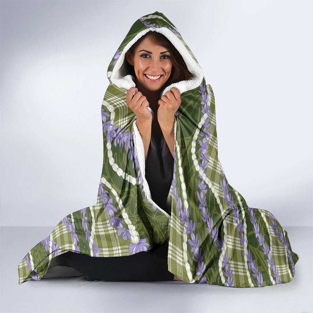 Green Hawaii Palaka Honohono Pikake Hooded Blanket Hawaiian Orchid Lei Polynesian Pattern - Polynesian Pride