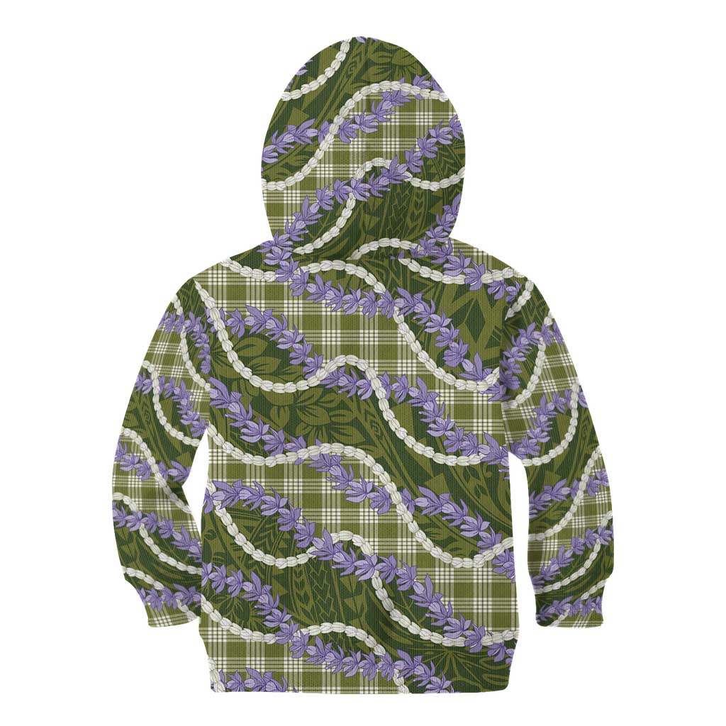 Green Hawaii Palaka Honohono Pikake Kid Hoodie Hawaiian Orchid Lei Polynesian Pattern - Polynesian Pride