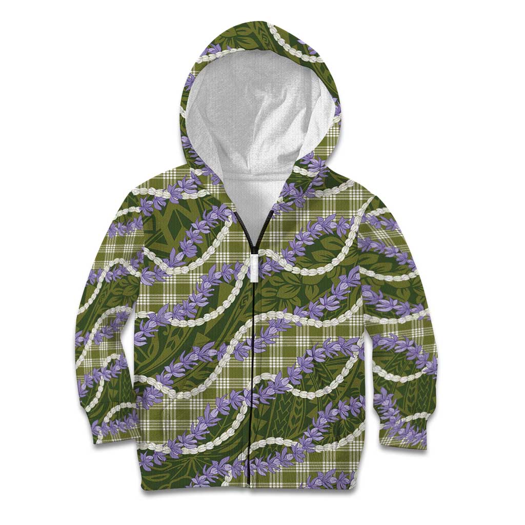 Green Hawaii Palaka Honohono Pikake Kid Hoodie Hawaiian Orchid Lei Polynesian Pattern - Polynesian Pride