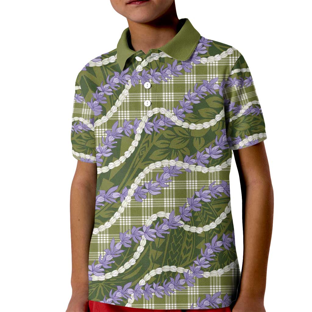Green Hawaii Palaka Honohono Pikake Kid Polo Shirt Hawaiian Orchid Lei Polynesian Pattern - Polynesian Pride