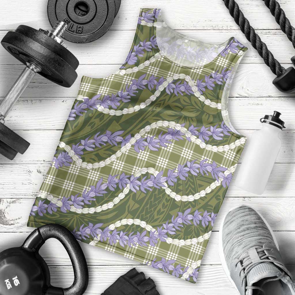 Green Hawaii Palaka Honohono Pikake Men Tank Top Hawaiian Orchid Lei Polynesian Pattern - Polynesian Pride