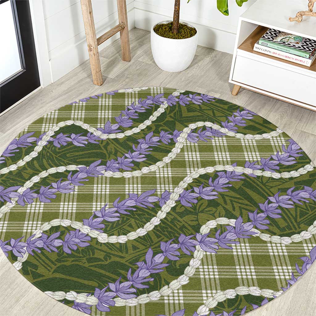 Green Hawaii Palaka Honohono Pikake Round Carpet Hawaiian Orchid Lei Polynesian Pattern - Polynesian Pride