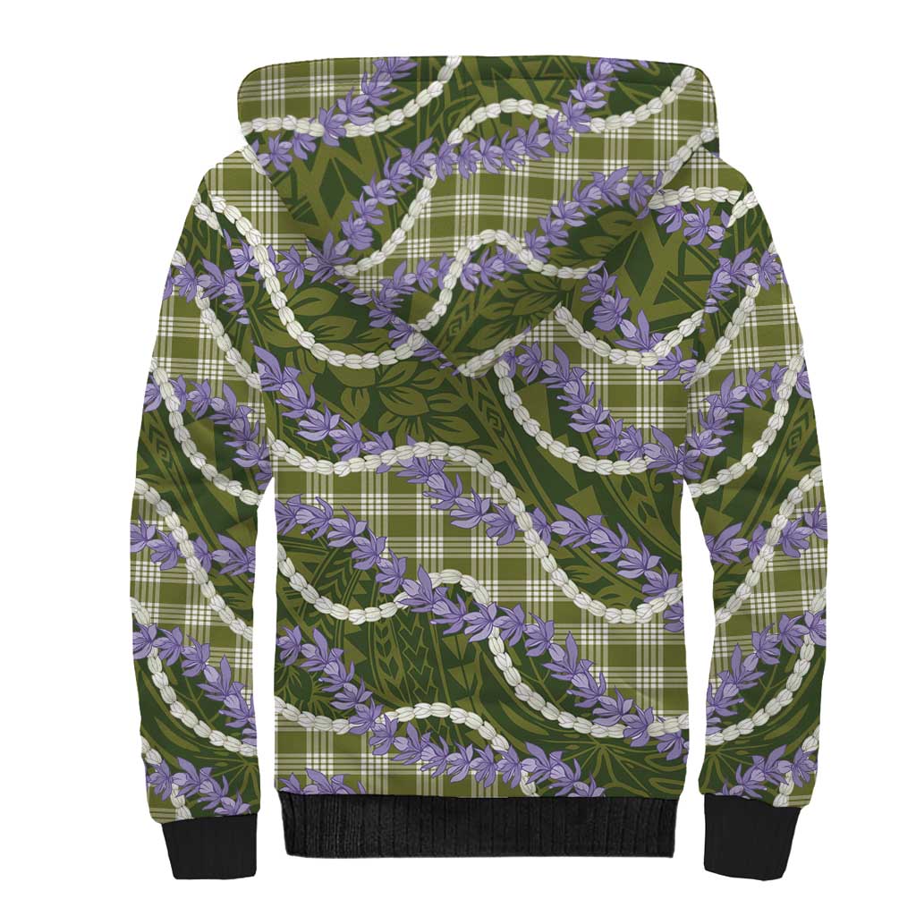 Green Hawaii Palaka Honohono Pikake Sherpa Hoodie Hawaiian Orchid Lei Polynesian Pattern - Polynesian Pride