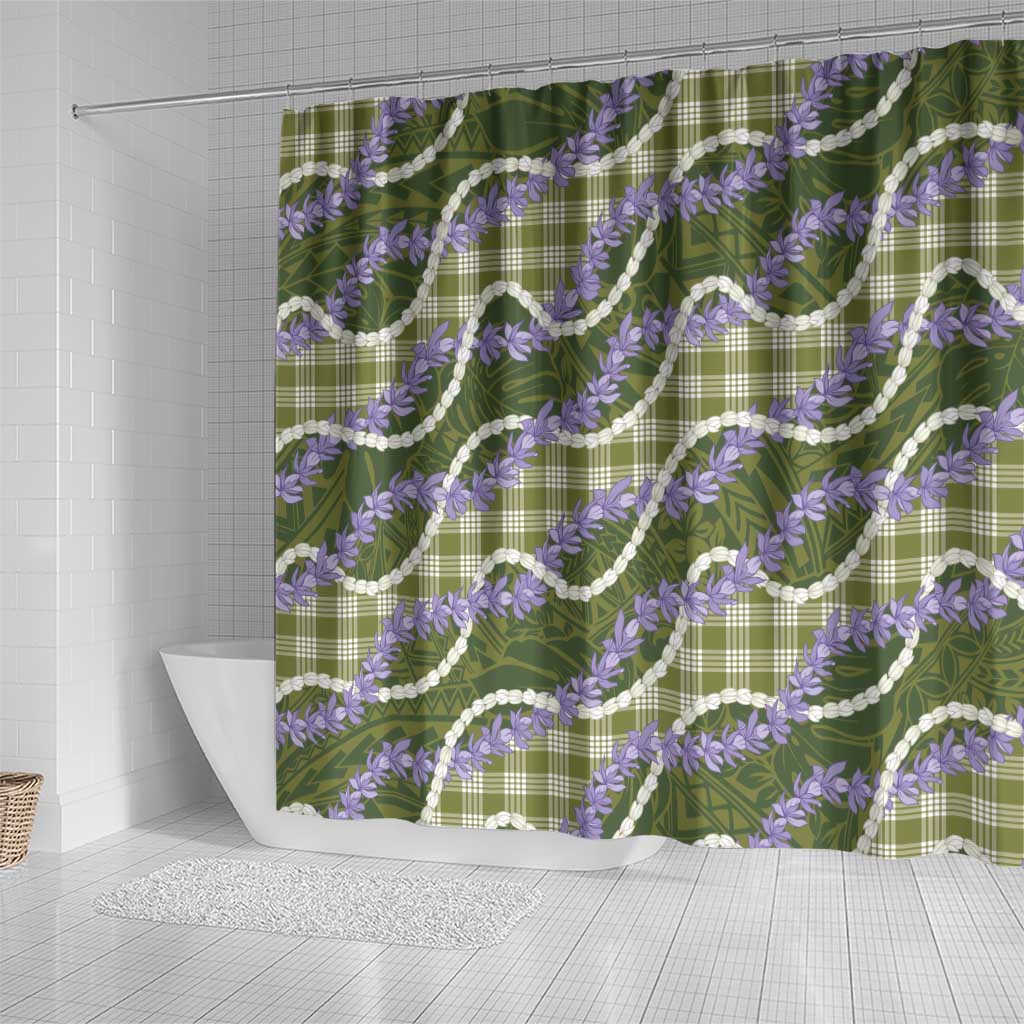 Green Hawaii Palaka Honohono Pikake Shower Curtain Hawaiian Orchid Lei Polynesian Pattern - Polynesian Pride