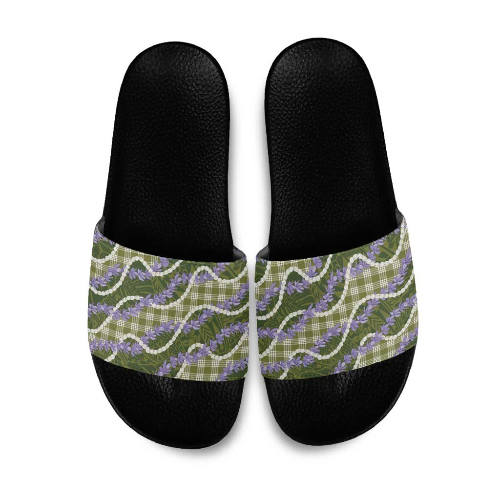 Green Hawaii Palaka Honohono Pikake Slide Sandals Hawaiian Orchid Lei Polynesian Pattern - Polynesian Pride