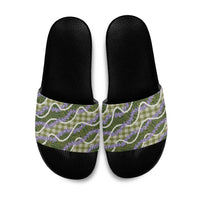 Green Hawaii Palaka Honohono Pikake Slide Sandals Hawaiian Orchid Lei Polynesian Pattern - Polynesian Pride