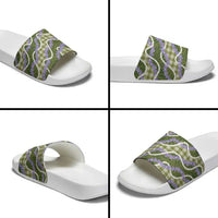 Green Hawaii Palaka Honohono Pikake Slide Sandals Hawaiian Orchid Lei Polynesian Pattern - Polynesian Pride